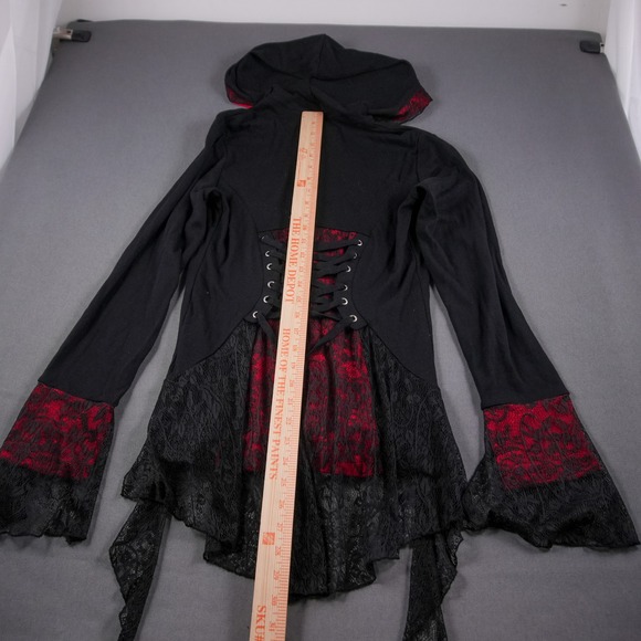 Y2K Lace Corset Hoodie Tripp NYC Sweater Black Red Jacket Womens M Goth Punk - Picture 4 of 11
